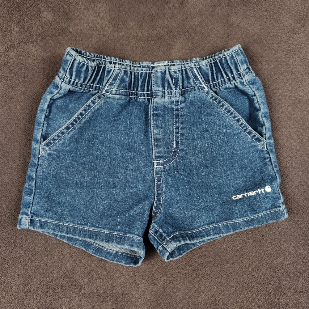 Carhartt Denim Shorts Kids 2T Blue Elastic Waist SD9845-G Logo Stretch